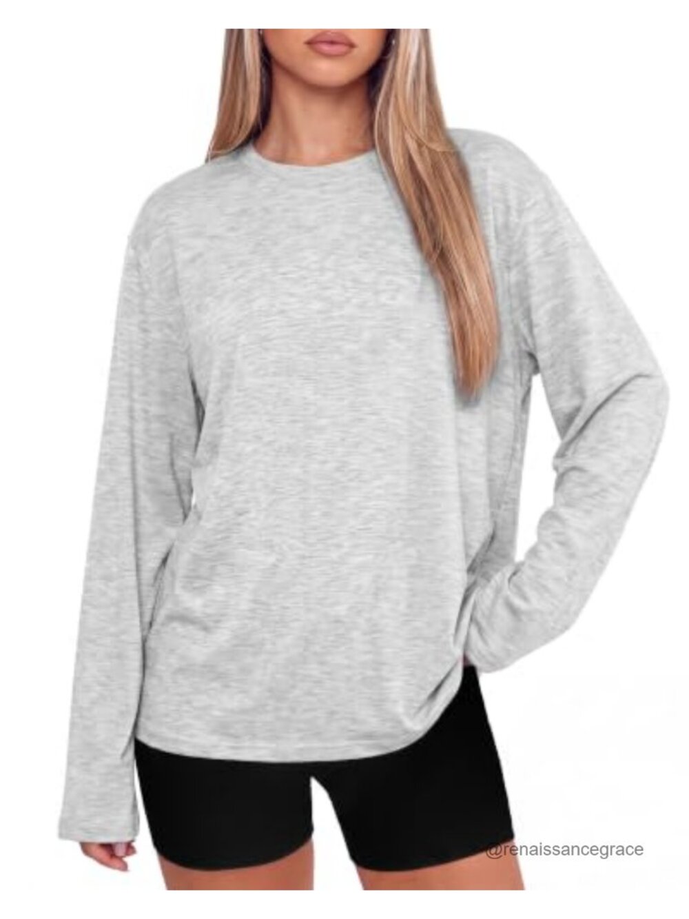 Oversized Long Sleeve T-Shirt Crew Neck Lightweight Stretch Casual Workout Top